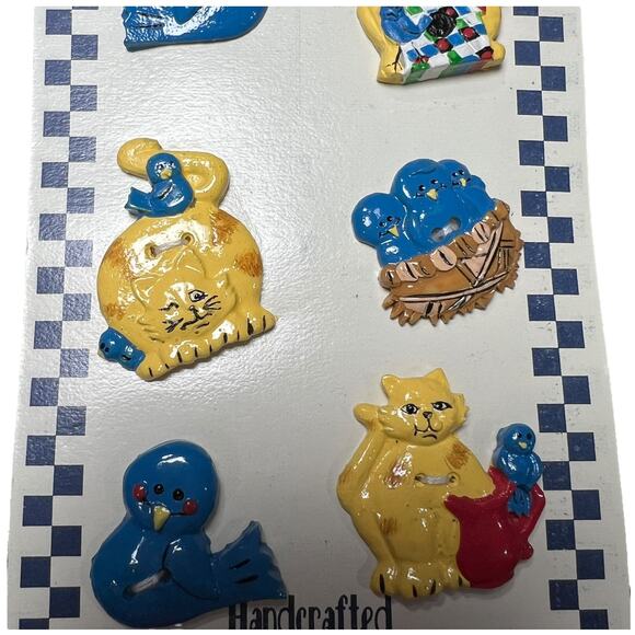 Handcrafted Cache Junction Cat with Quilt Duck Buttons Semi Stone Card - Picture 3 of 7